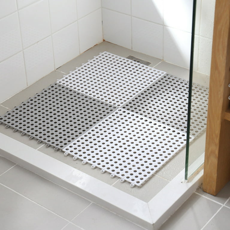 PVC Bath Mat Interlocking Non Slip Drainage Floor Tiles Shower Floor Mat  with Drain Holes Suction Cup Floor Mat for Kitchen Pool 