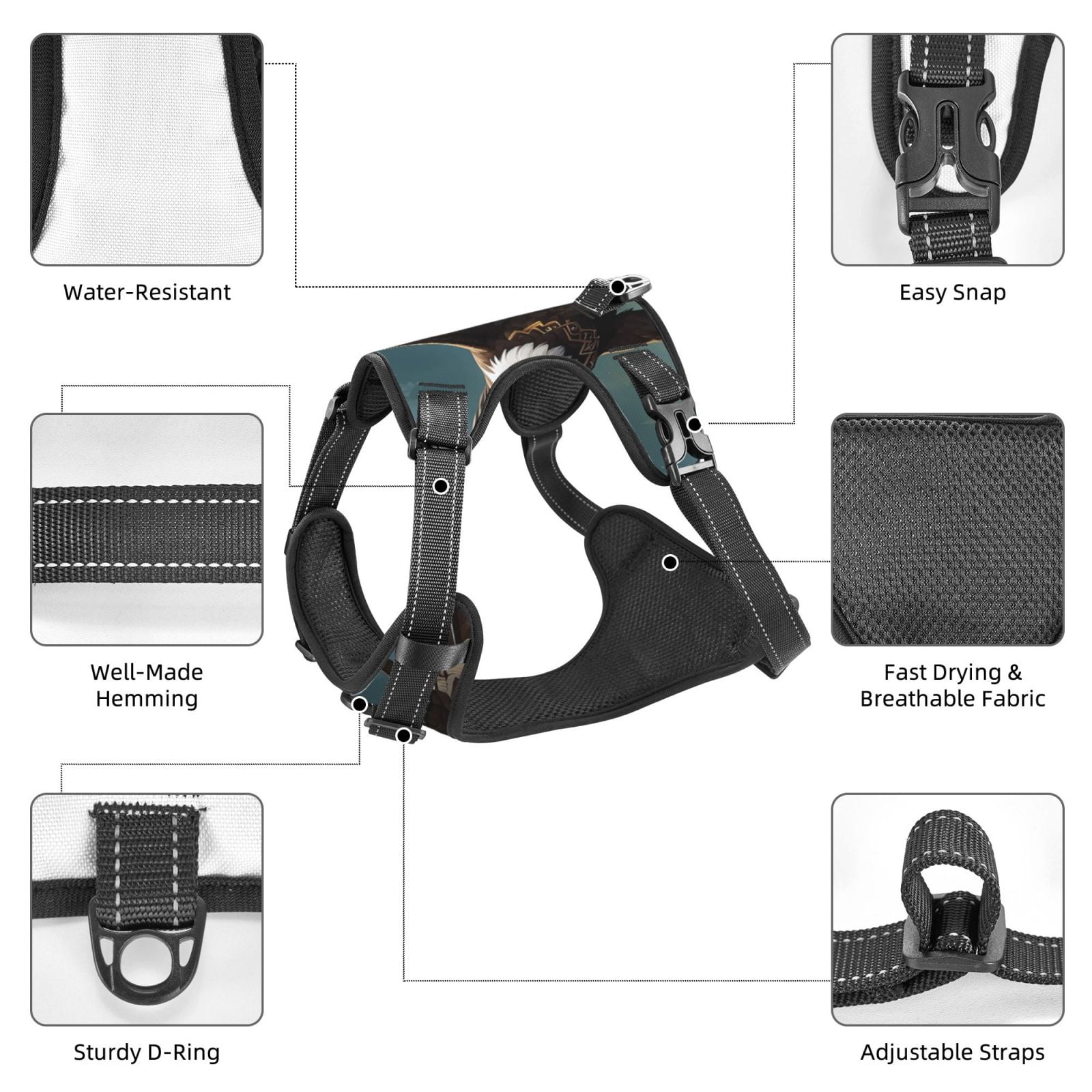 Kdxio Forest River Bald Eagle Print No Pull Dog Harness Adjustable Reflective Oxford Easy Control Medium Large Dog Harness for Training and Everyday-Medium
