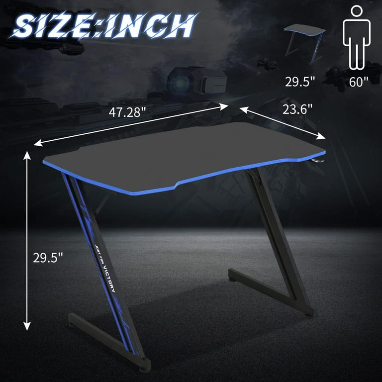 Dkelincs 47 inch Z-Shaped Gaming Desk with Carbon Desktop