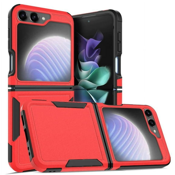 For Samsung Galaxy Z Flip 5 Armor Heavy Duty Commuter Non Slip Dual Layer Shockproof Protective Hybrid Case Cover Red