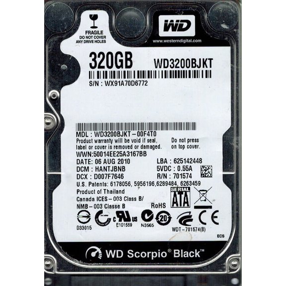 Western Digital WD3200BJKT-00F4T0  DCM: HANTJBNB 320GB