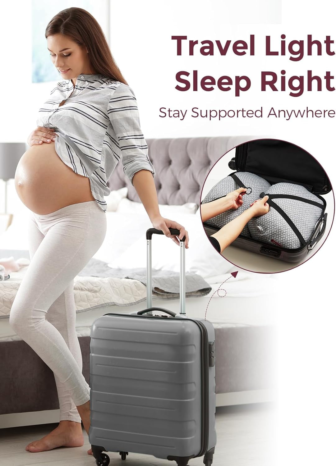 Portable Pregnancy Pillow – W Shaped Maternity Support for Side Sleepers, Adjustable Travel Wedge Pillow for Back, Belly, and Hip Relief, Ideal for Pregnant Women, Deep Grey