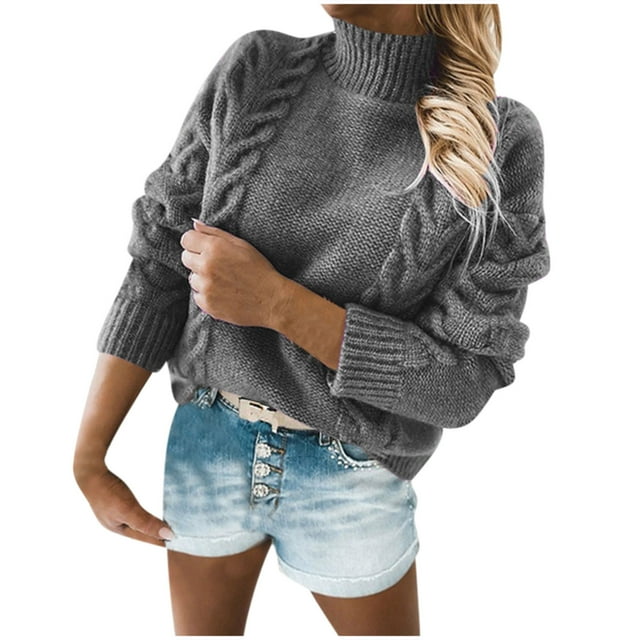 Timegard Knit Tops for Women Turtleneck Long Sleeve Warm Pullover Fall Winter Solid Color Sweaters