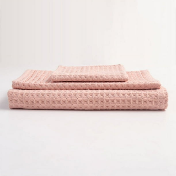 Zhuge Toallas de algodón de doble capa, cuadradas, de 3 piezas, de 13,78 x 13,78 pulgadas, con diseño de panal, ligeras y de secado rápido, ideales para el baño y el tocador (rosa).