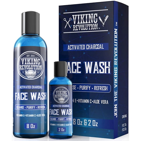 Viking Revolution Jabón facial de carbón para hombres - Agente limpiador de la piel para eliminar la suciedad y las toxinas - Limpia, purifica y refresca - Limpiador facial diario de carbón - 8 onzas