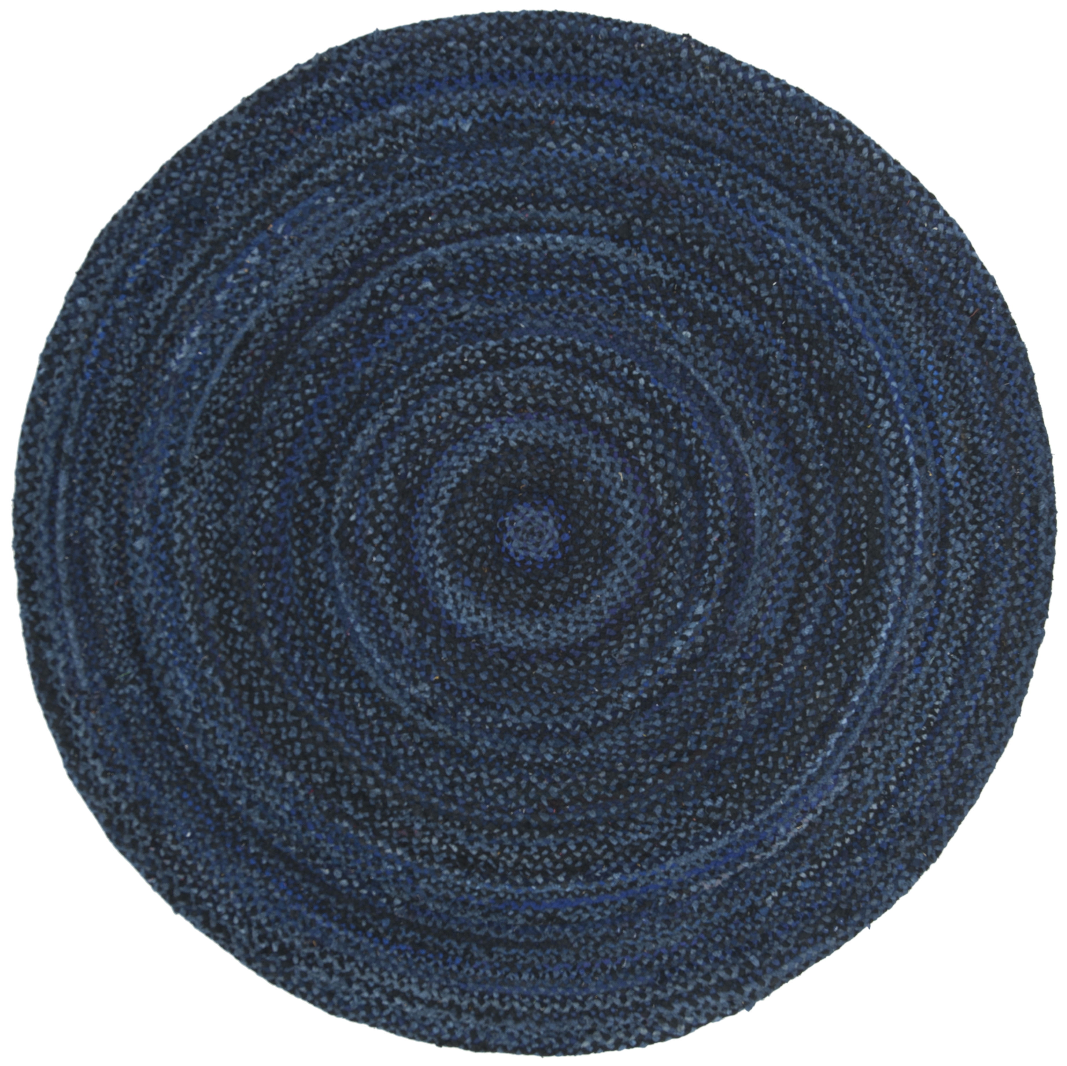 SAFAVIEH Braided Calvin Transitional Cotton Reversible Area Rug, Navy/Black, 7' x 7' Round