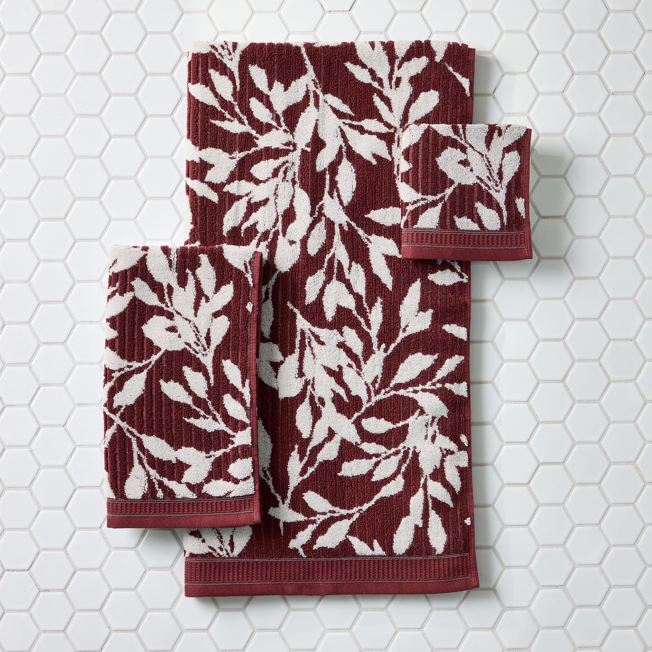 Better Homes & Gardens Signature Soft Floral 6 Piece Towel Set,Deep Redwood/Vanilla Dream