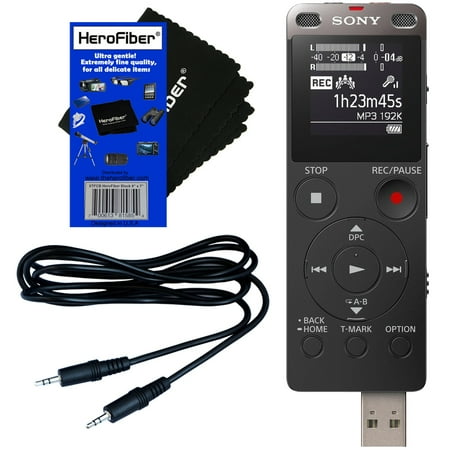 Sony ICD-UX560 Stereo Digital Voice Recorder with Direct USB & Built-in 4GB + Auxiliary Cable + HeroFiber® Ultra Gentle Cleaning