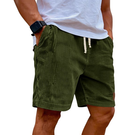 Dwelliawo Corduroy Shorts for Men Casual 9 Inch Inseam Shorts Lightweight Elastic Waist Drawstring Summer Beach Pants Army Green 2xL