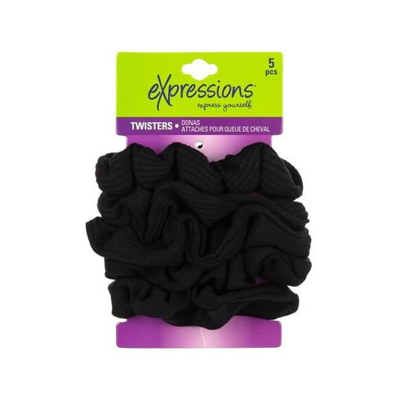 Terry Twister Scrunchies, Black - 5 per Pack - Case of 48