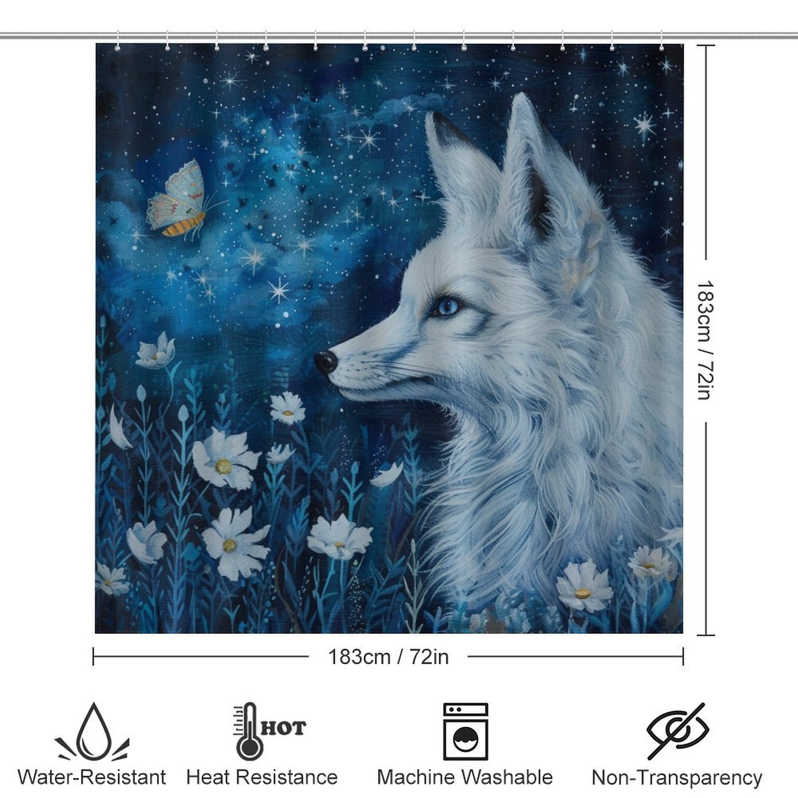 Nine Tailed Fox Chasing Butterfly 4 Pcs Shower Curtain Set with Rug Bathroom Sets with Waterproof Fabric And Non-Slip Rugs Toilet Lid Cover Bath Mat Decor with Hooks