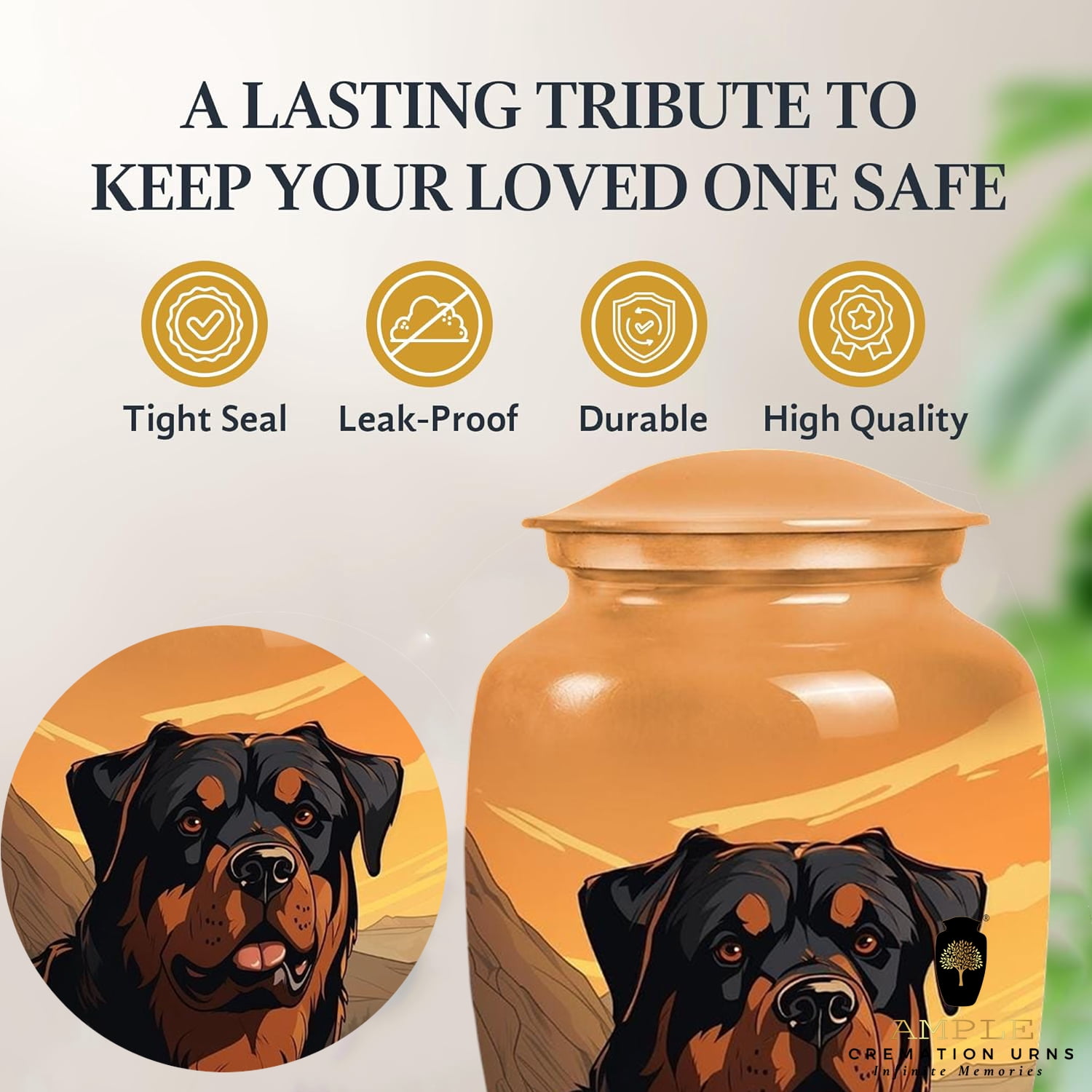Rottweiler Dog Cremation Urn for Ashes – Pet Memorial Urn for Dogs Aluminum