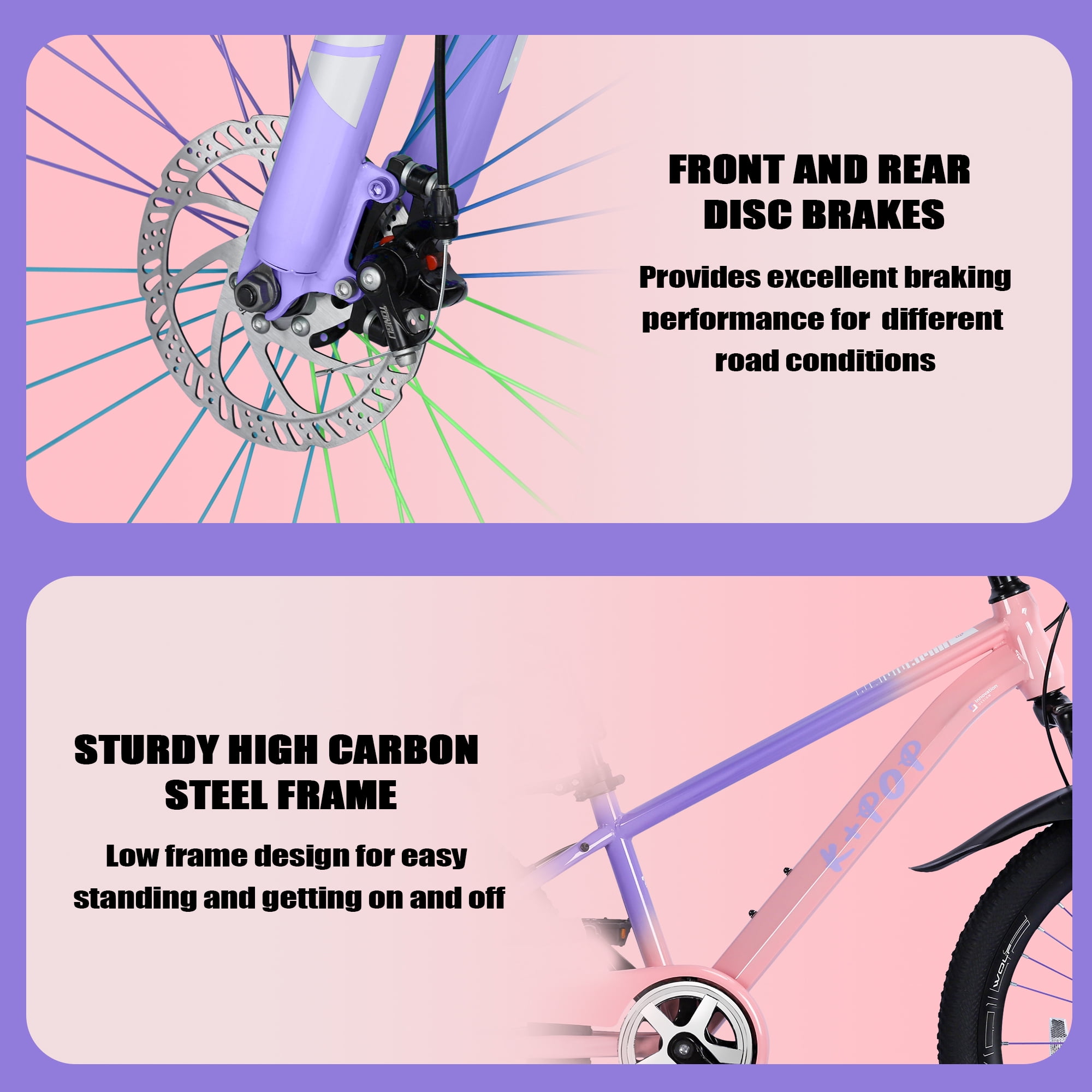 Bstjewey 20/24 Inch Kids Mountain Bike, Dual Disc Brakes, Suspension Fork, Ages 7-12