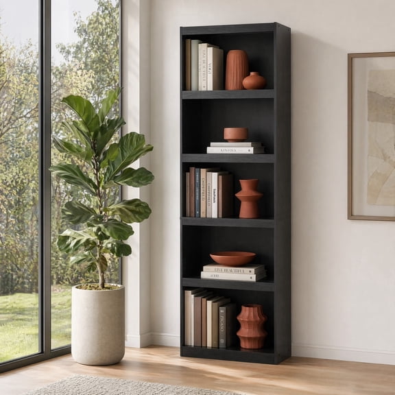 TopComfy 5 Tier Bookcase with Adjustable Shelves Freestanding Closed Back Bookshelf Modern Storage Cabinet Display Organizer Rack for Living Room Bedroom, Black