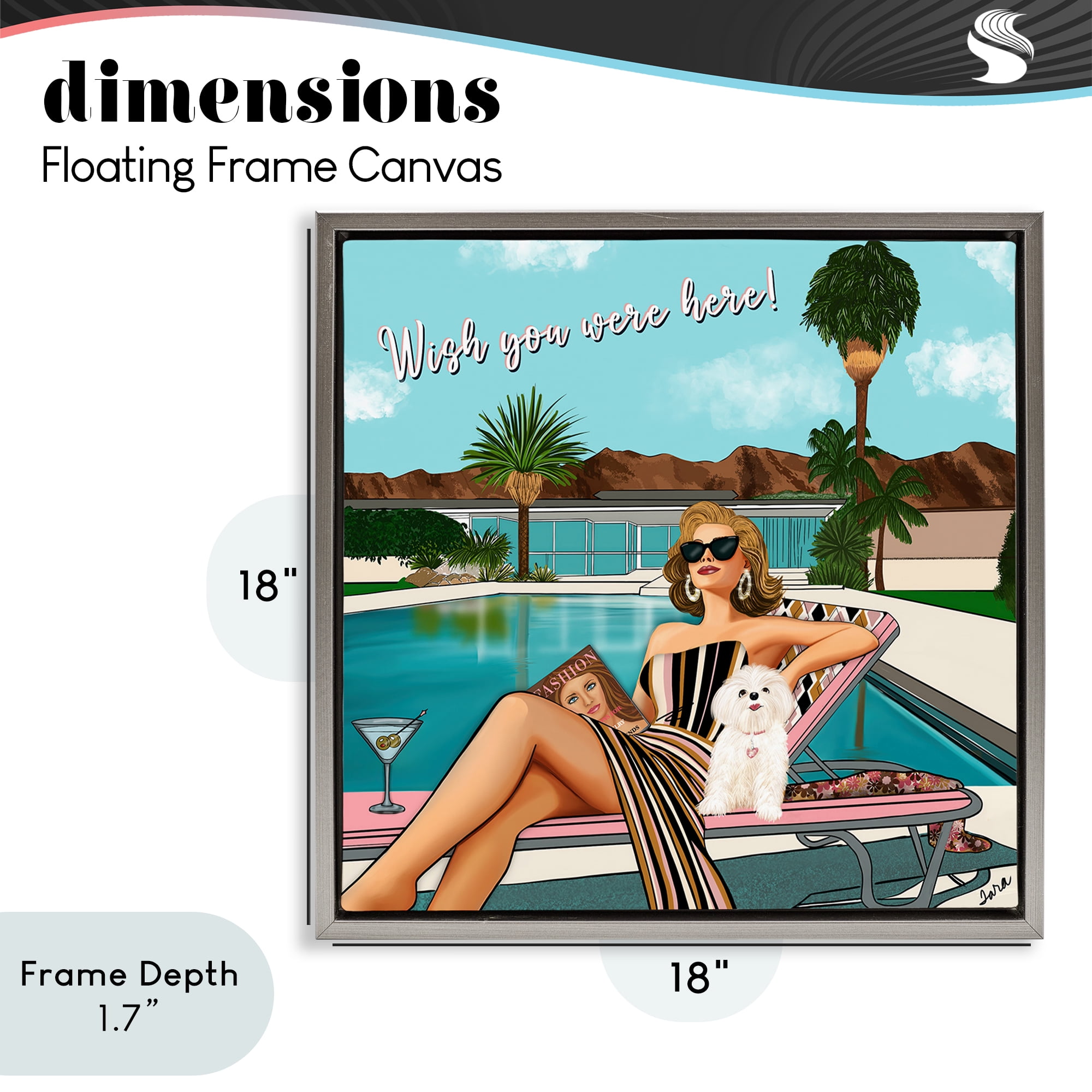 Stupell Industries Wish You Were Here Palm Springs Gray Framed Floater Canvas Wall Art, design by Tara Boone
