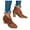 Brown, variant on Women's V Cut Ankle Boots Low Stacked Heel Pointed Toe Fashion Leather Short Booties