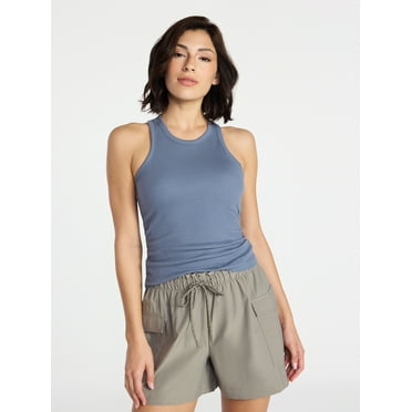 Avia Women's and Women's Plus Cotton Ruched Rib Tank Top, Sizes XS-4X