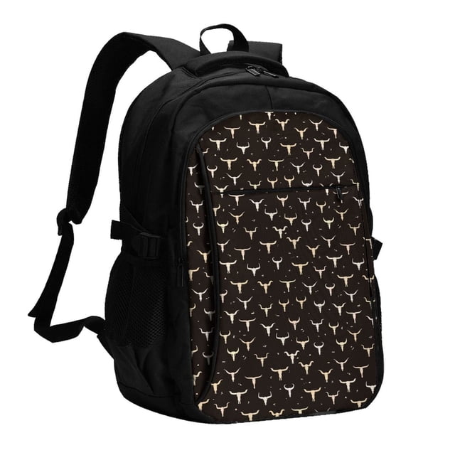 Balery Cow Skulls Mochila con carga USB para hombre y mujer - Mochila impermeable y antirrobo para laptop con puerto USB para viajes, trabajo