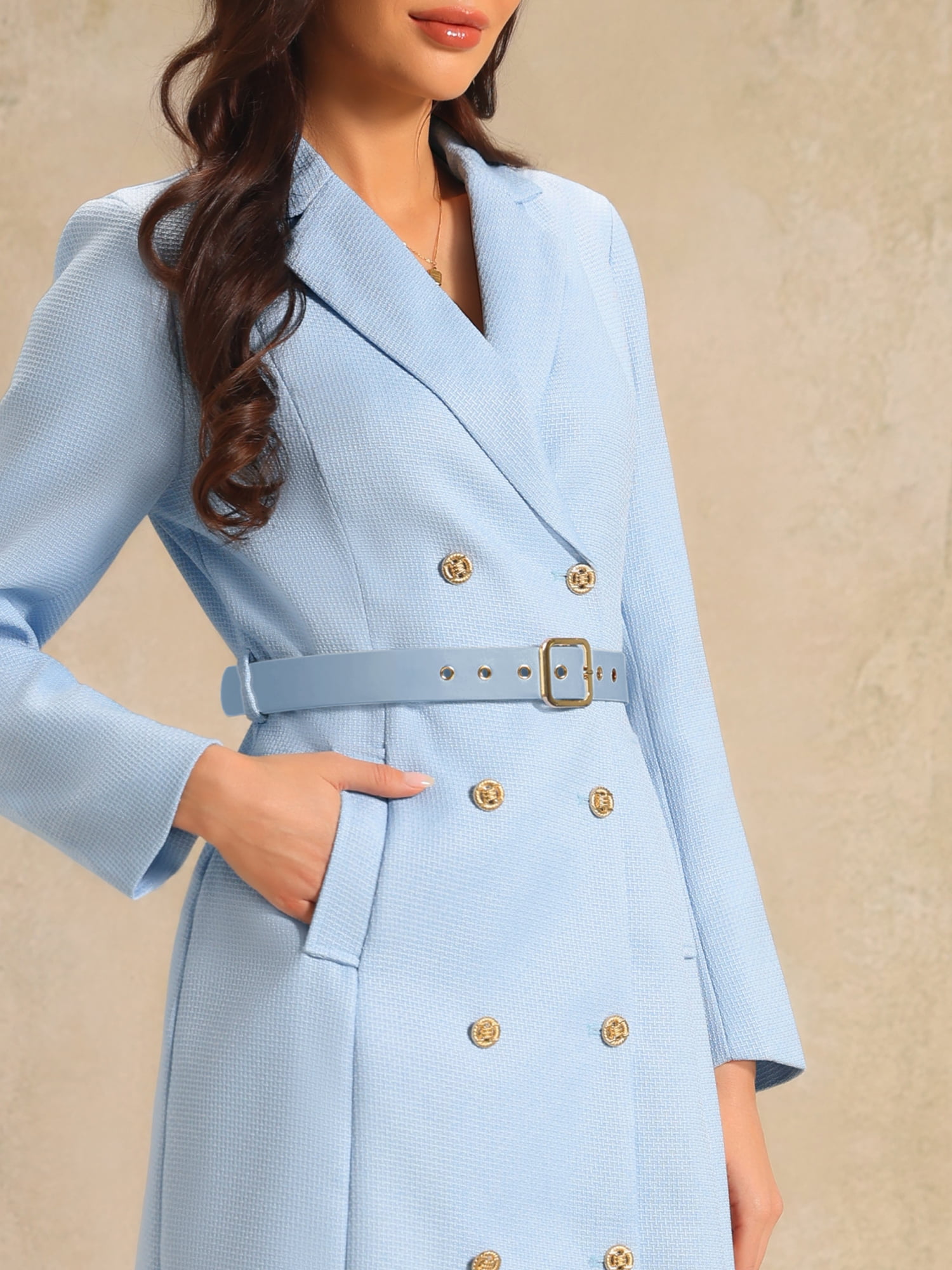 DARING DIVA Women's Double Breasted Long Sleeve Blazer Dress XL Sky Blue