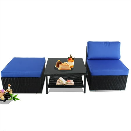 Patio Furniture Sofas Black Rattan Sofa Ottoman Side Table Outdoor Patio Furniture Sofas Black Rattan Sofa Ottoman Side Table Outdoor Conversation Couch Set Royal Blue Cushion