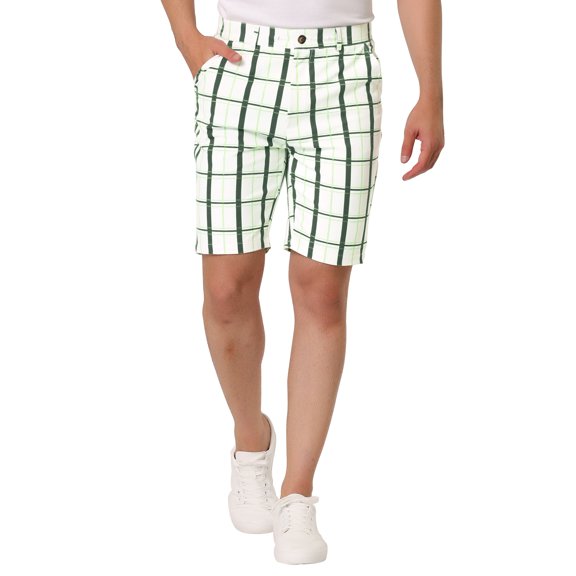 INSPIRE CHIC Men's Plaid Shorts Checked Regular Fit Flat Front Dress Shorts