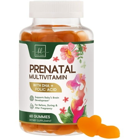 Prenatal Vitamins for Women – Complete Pregnancy Multivitamin - Folic Acid, Omega 3 DHA, Choline, Vitamin D – Essential Support for Mom's & Baby Brain Development - Tasty Orange Flavor - 60 Gummies