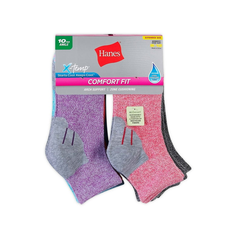 Hanes Women's Comfort Fit Ext. size Ankle Socks 10-pack