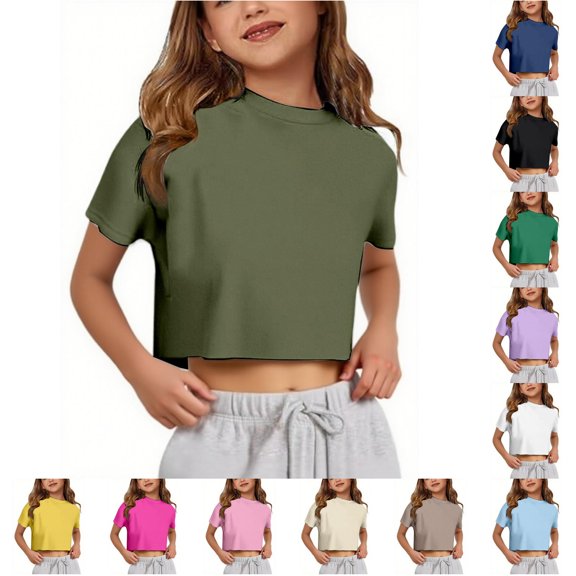 WERYOUNG Girls Summer T Shirts Everyday Wear Short Sleeve Crewneck T-Shirts For Young Girls Casual Fashions Tees Versatile Top 5-6 Years