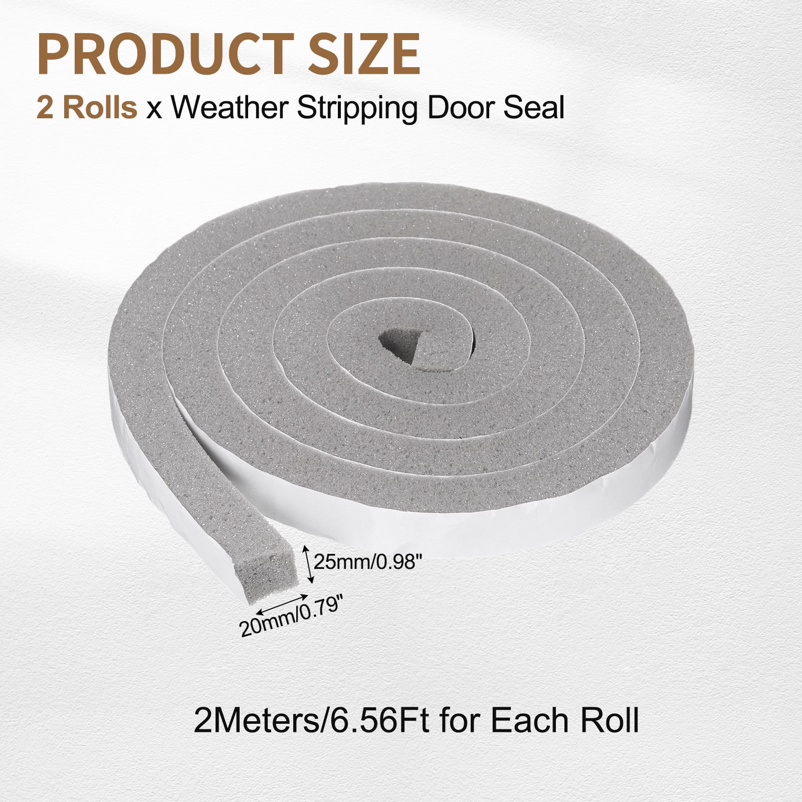 1" x 13/16" Foam Weather Stripping, Self Adhesive Door Seal Insulation Strips, Soundproofing Foam Seal Tape for Door/Window, Air Conditioning (13.12 Ft Total Length in 2 Roll)