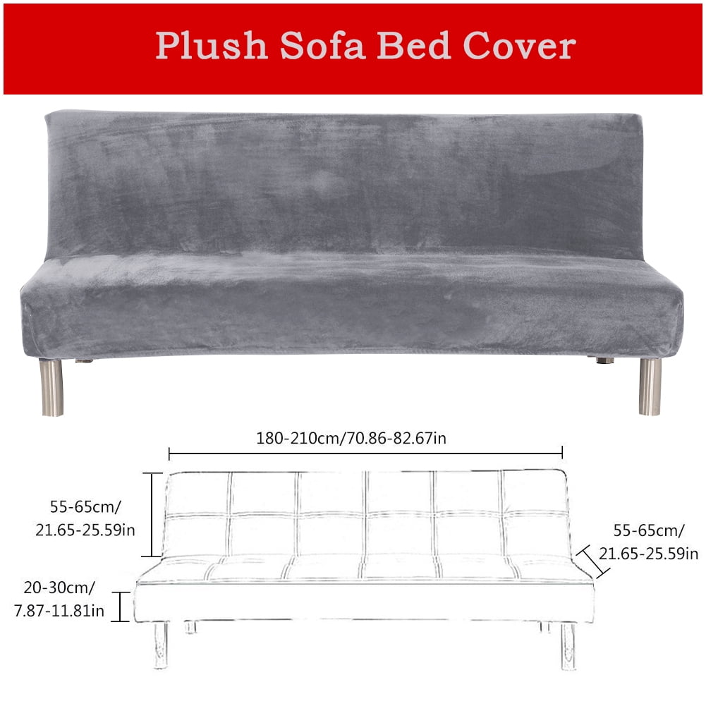 CJC Armless Plush Sofa Bed Cover - Stretch Velvet Sofa Bed Slipcover - Thicker Folding Futon Sofa Cover Protector, Gray