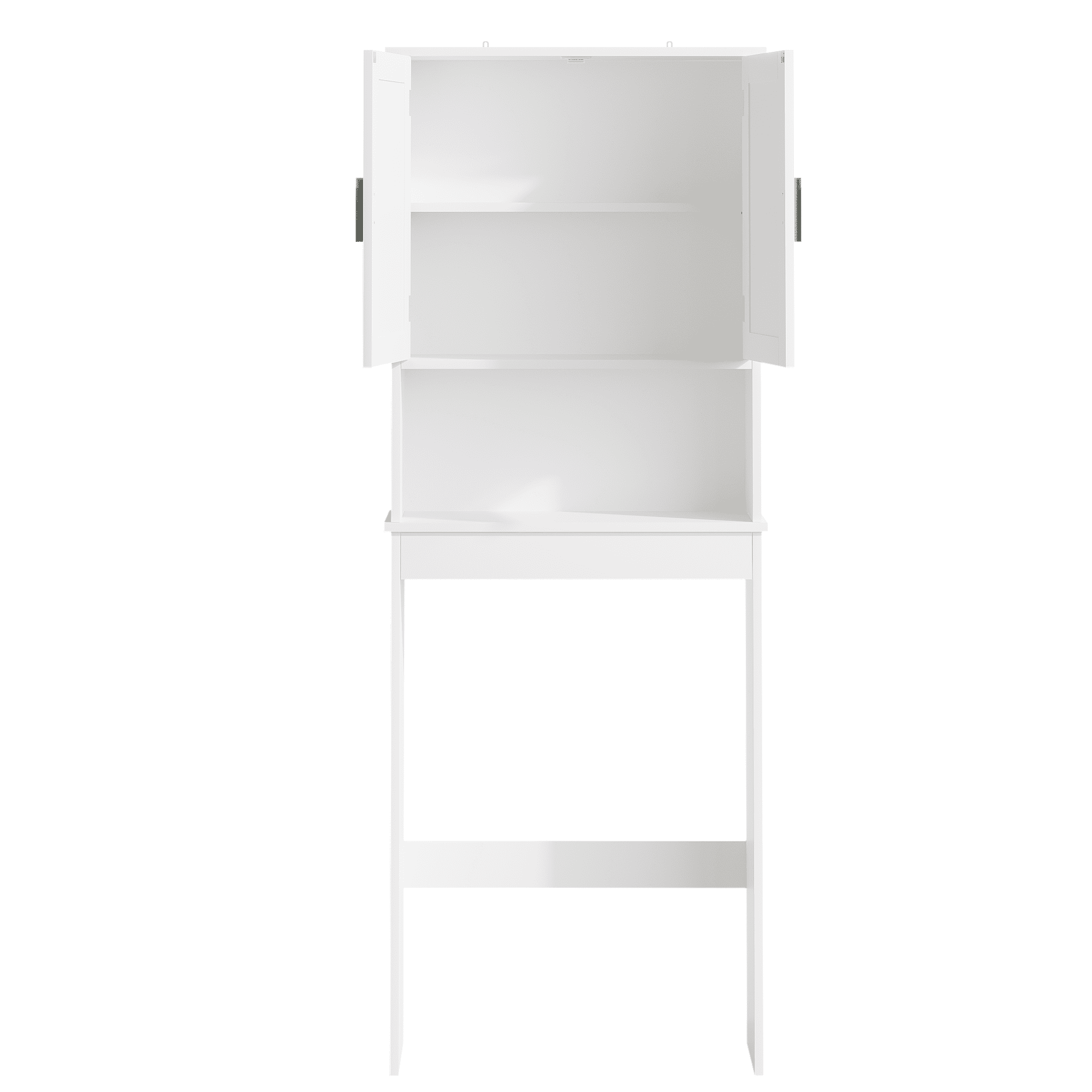 Over The Toilet Storage Cabinet with Adjustable Shelf, Bathroom Space Saver Organizer with Double Doors and Open Shelf, Freestanding Toilet Rack for Small Bathroom – White