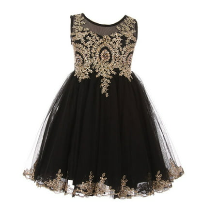Little Girls Black Gold Sparkle Rhinestone Adorned Tulle Christmas Dress (Best Little Black Dress For Petites)