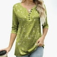 thumbnail image 5 of Women's 3/4 Sleeve T-Shirts Shiny Glitter Printed Graphic Tee Shirt with Buttons V Neck Dressy Casual Party Tops (L, Yellow B), 5 of 7