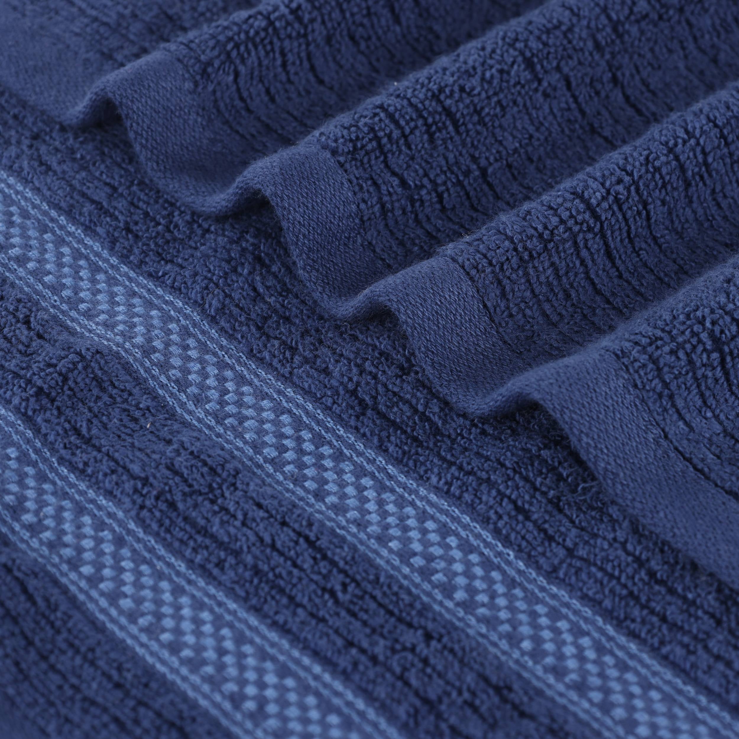 Superior Zero Twist Cotton Ribbed Geometric Bath Sheet Set of 2, Ultra Soft Quick Dry, Navy Blue