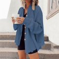 thumbnail image 2 of Womens Tops Autumn Solid Color Loose Fit Batwing Sleeve Waffle Knit Button Down Shirts Shacket Coat Top, 2 of 5