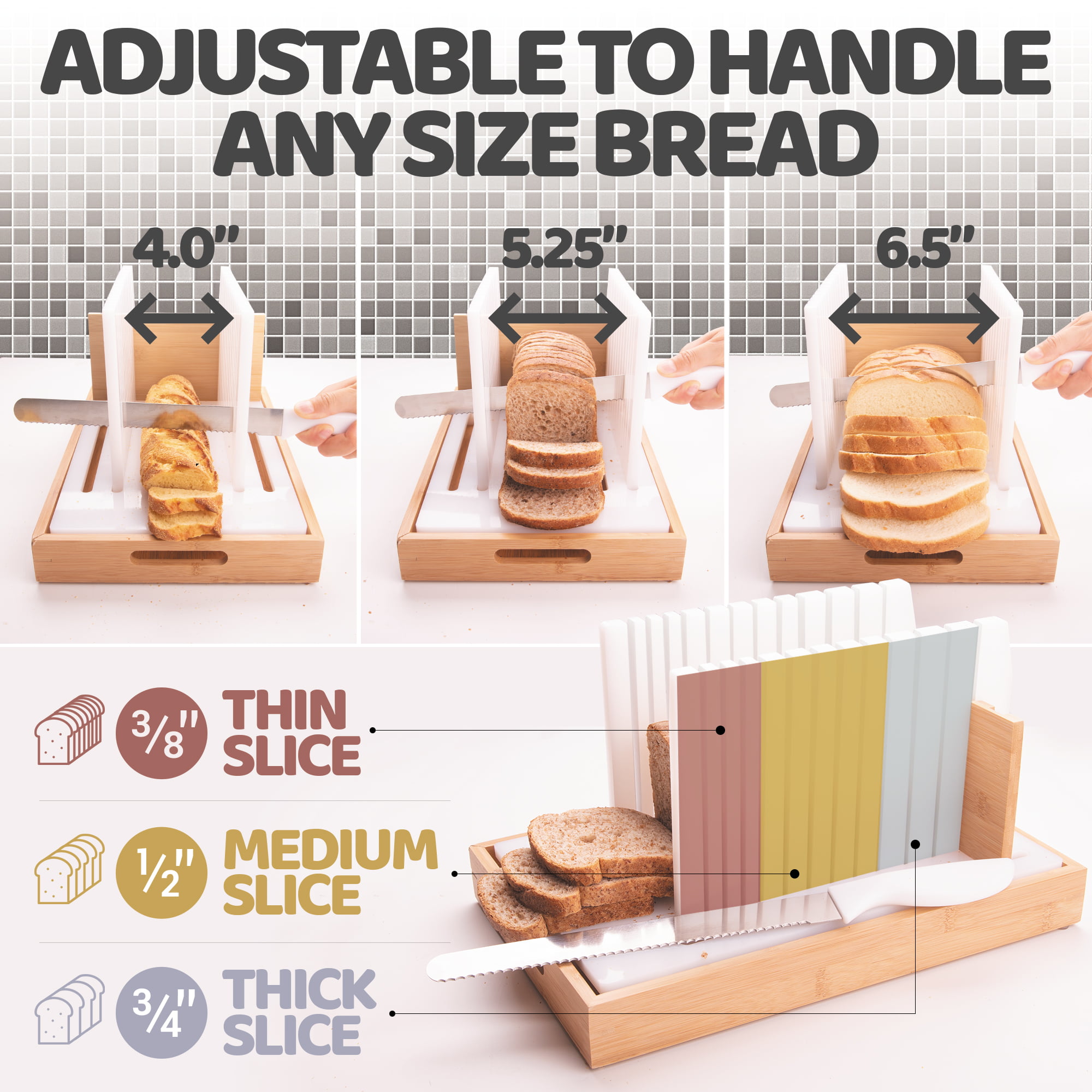 Bread Slicer for Homemade Bread - 2 SIZE 2 THICKNESS With Long Knife &  Crumb Tray - Compactable Bread Slicer Guide For Homemade Bread Adjustable 