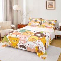 jejeloiu Kawaii Tiger Bear Bed Sheets,Cartoon Cute Animals King Sheets,Colorful Wildlife Sheet Set For Girls Teens,Ultra Soft Home Decor,4pcs