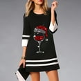 thumbnail image 3 of Robe Mini à Manches 3/4 Col Rond pour Femmes Motif Arbre de Noël Automne Élan Coupe de Vin Décontractée Robe Mode Urbaine, 3 of 9