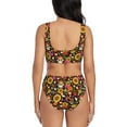thumbnail image 3 of Kdxio Sunflowers Mushrooms Print Women's 2 Piece High Waisted Wrap Spaghetti Strap Summer Swimsuit Bikini Set-Large, 3 of 7