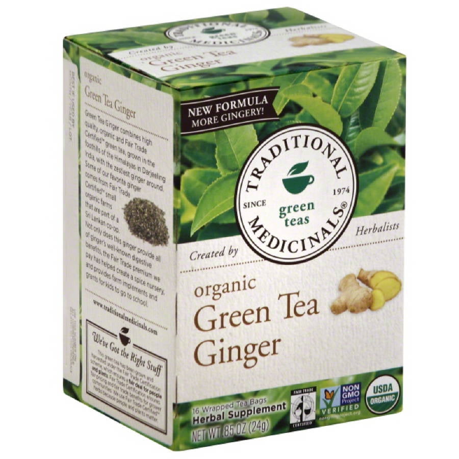 Traditional Medicinals Organic Ginger Green Tea, 0.85 oz, (Pack of 6)