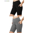 thumbnail image 5 of BadPiggies 2-Pack Women High Waist Active Yoga Shorts Side Pockets Bike Shorts Cycling Workout Compression Pants (XL, Black+Gray), 5 of 5