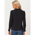 thumbnail image 4 of Camisa casual con botones para mujer, manga larga, cuello en V, fruncido, para oficina, negocios, blusas Negro XL, 4 of 6