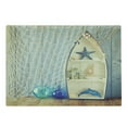 thumbnail image 1 of Nautical Cutting Board, Nautical Boat Standing Against the Wall Other Aquatic Objects Sea Featured Picture, Decorative Tempered Glass Cutting and Serving Board, Large Size, Blue Beige, by Ambesonne, 1 of 1