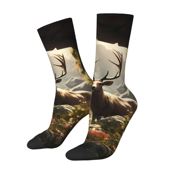 Honeii Enchanted Deer In Cave Print Adult Socks,Crew Socks,Casual Calf Socks,Daily Wear Socks for Men & Women, Perfect for Sports, Casual and Everyday Use