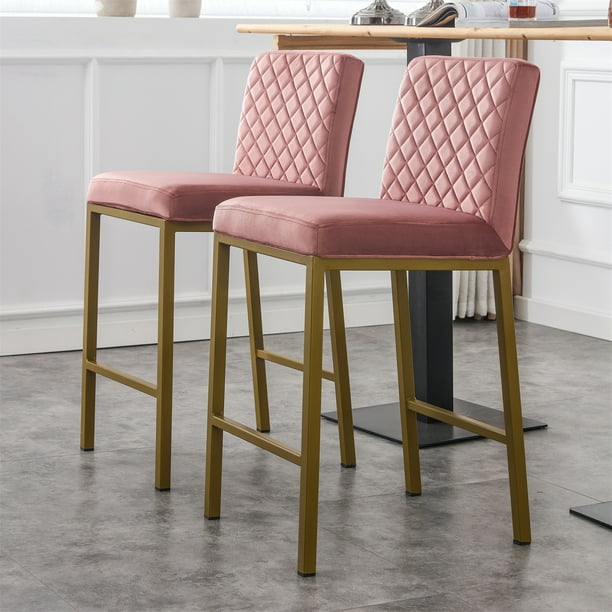 Bar Chairs Set of 2, High Counter Stool with Diamond Tufted Backrest