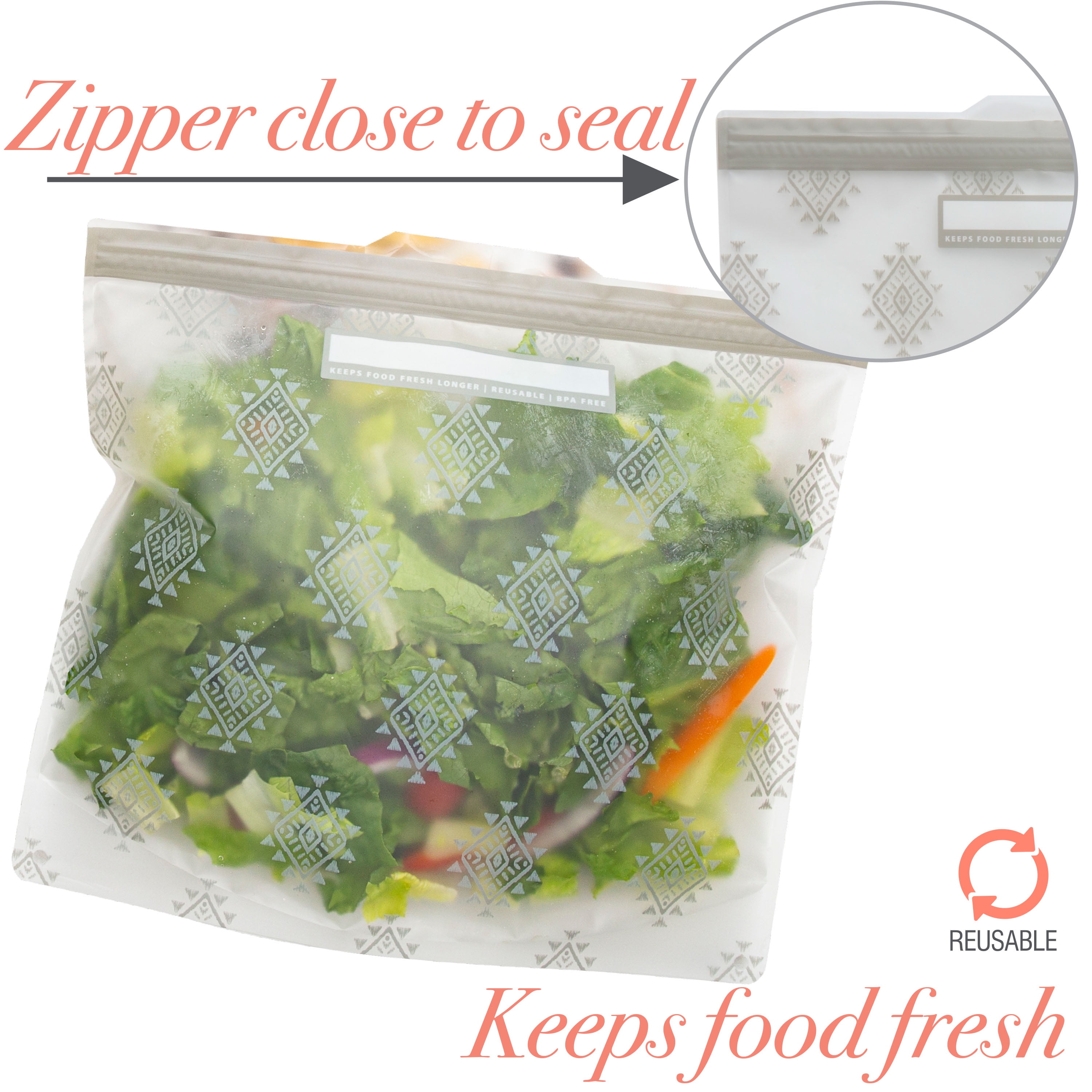 Kitchen Details 4 Pack Plastic Reusable Gallon Bags, Gray