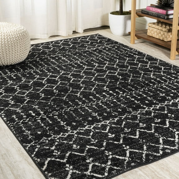 JONATHAN Y MOROCCAN HYPE 9 x 12 Area Rug, Boho Vintage Diamond - Black/Ivory, MOH101D-9