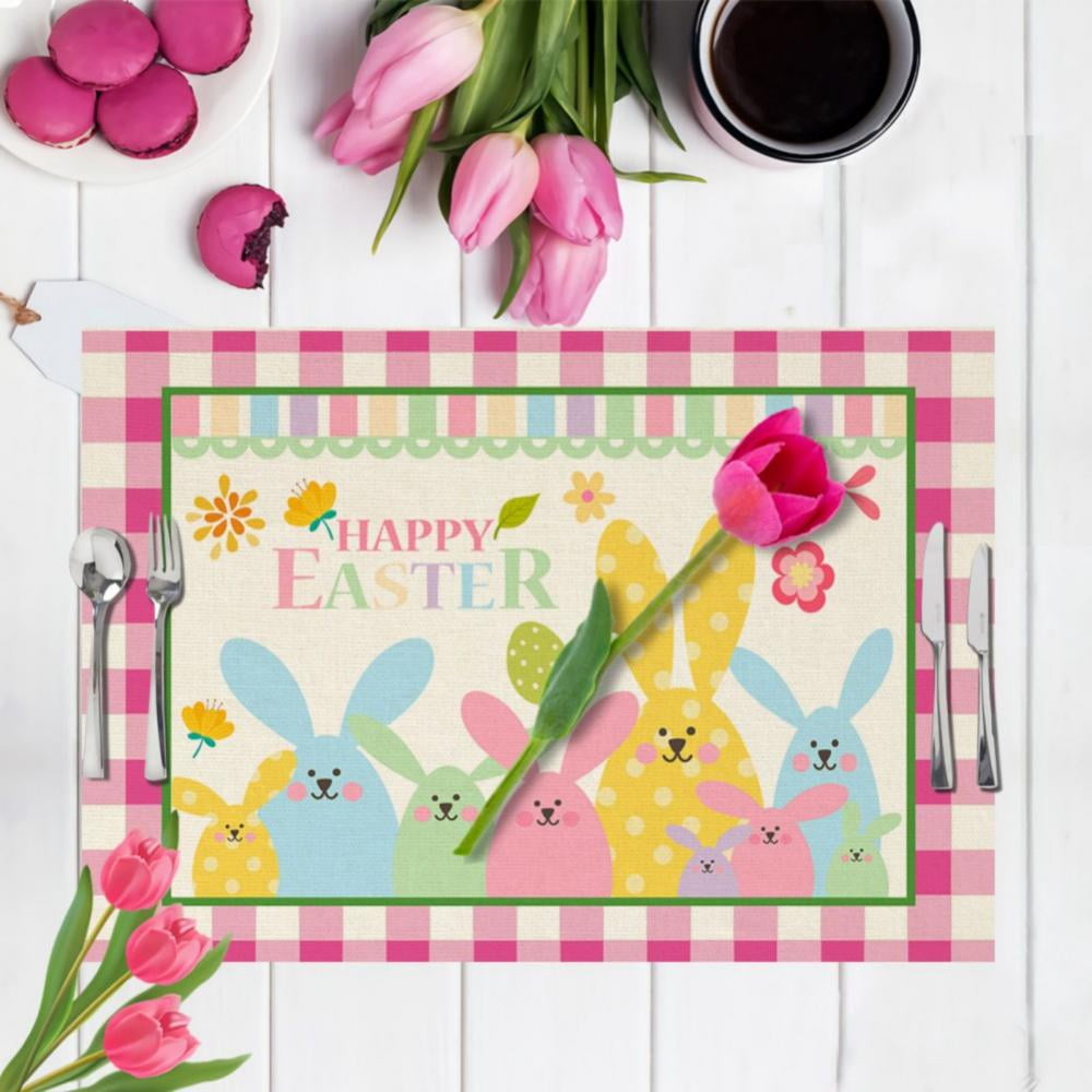 Easter Placemats, Waterproof Linen Heat Resistant Placemats NonSlip