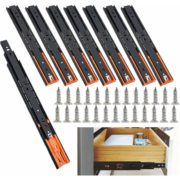 Juego de 8 guías para cajones de 250 mm, guías para cajones con cojinetes de bolas, cierre suave y silencioso, guía de extensión completa con amortiguador, capacidad de carga de 35 kg