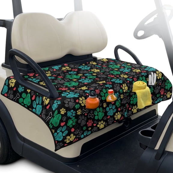 HUIACONG Colorful Dog Paw Golf Cart Covers Seat Comfortable Portable Golf Cart Covers Seat Club Car 4 Pocket Non-Slip Fit Most Cars EZGO Yamaha Club Car